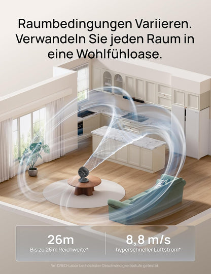 DREO TurboPoly DR-HAF008S Table Fan – 1.530m³/h, 22dB, 100° Oscillation, 9 Speeds, WiFi, Alexa, Grey
