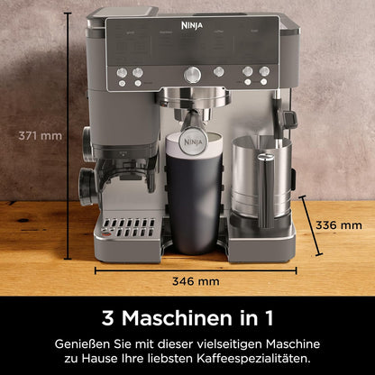 Ninja ES601EUGM Luxe Premier 3-in-1 Coffee Machine 2L – Barista-Assist, Grinder, Mikroschaum, Grey Metal