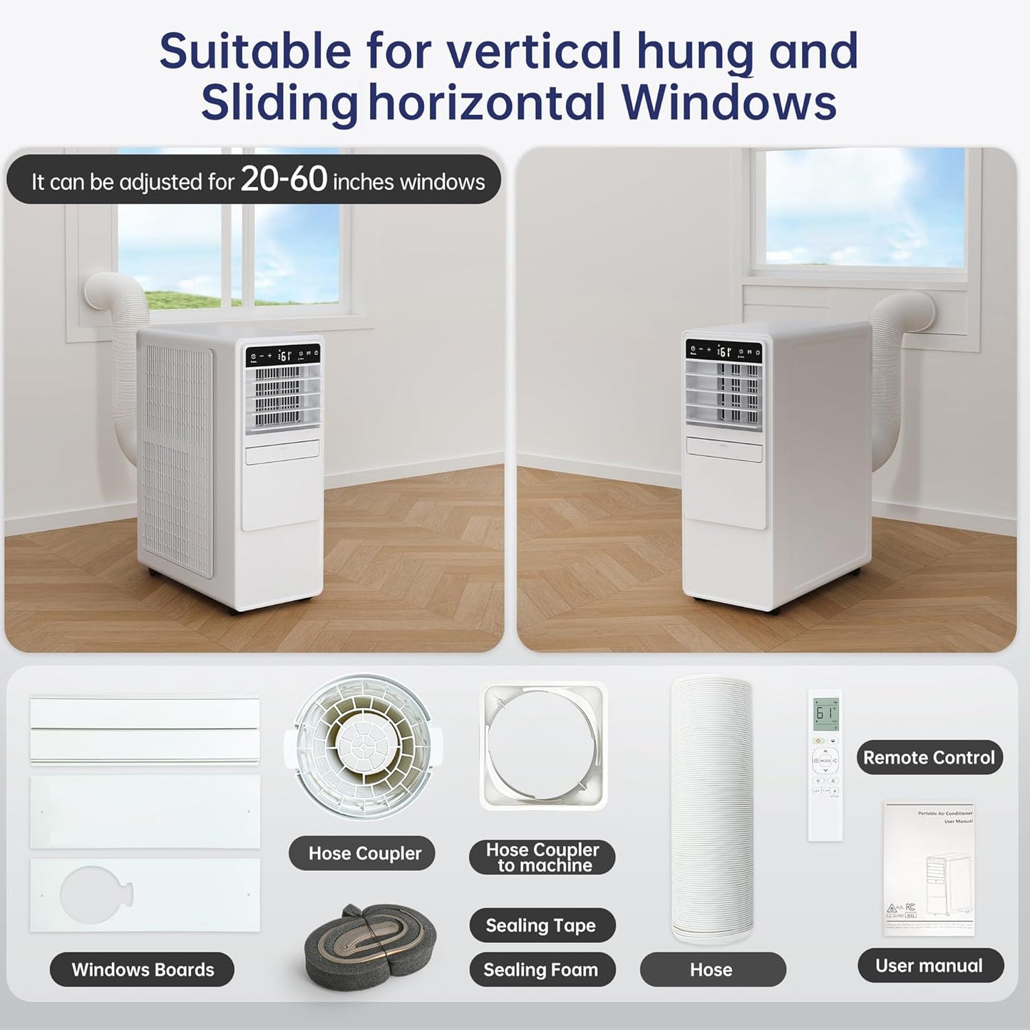 12000BTU Portable Air Conditioners with Remote, Floor Standing Cooling Portable AC Unit with Fan & Dehumidifier,Sleep and Timer Mode,For Room up to 500 sq.ft, Windows Sealing Kit Included