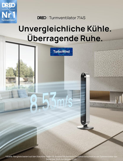 DREO Pilot Max DR-HTF004S Tower Fan 108cm – 12 Speeds, 120° Oscillation, 25dB, WiFi, Alexa, Silver