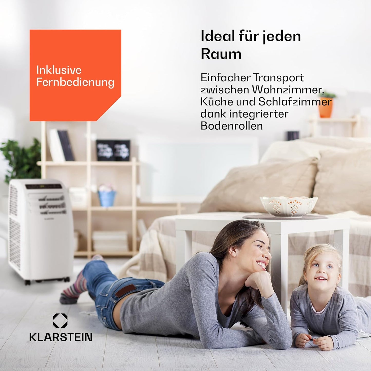 Klarstein Metrobreeze Rom Portable Air Conditioner 10.000 BTU – 4-in-1, R290, Energy Class A+, SEER 12, 3kW, Remote Control, White