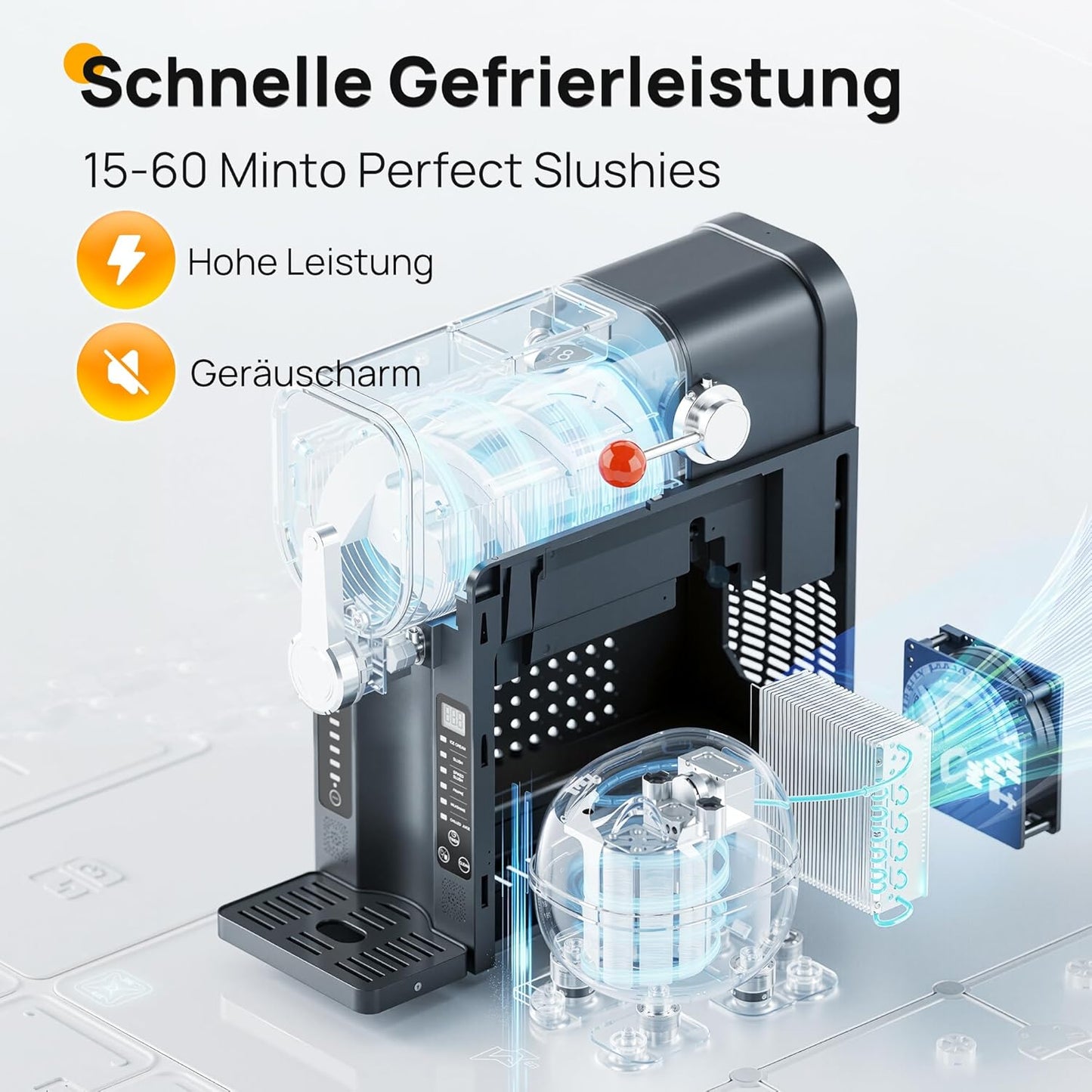 INITIO AD03 Slush Machine 2 L – 6 Programmes, 12h Vorprogrammierung, Self-Cleaning, Grey