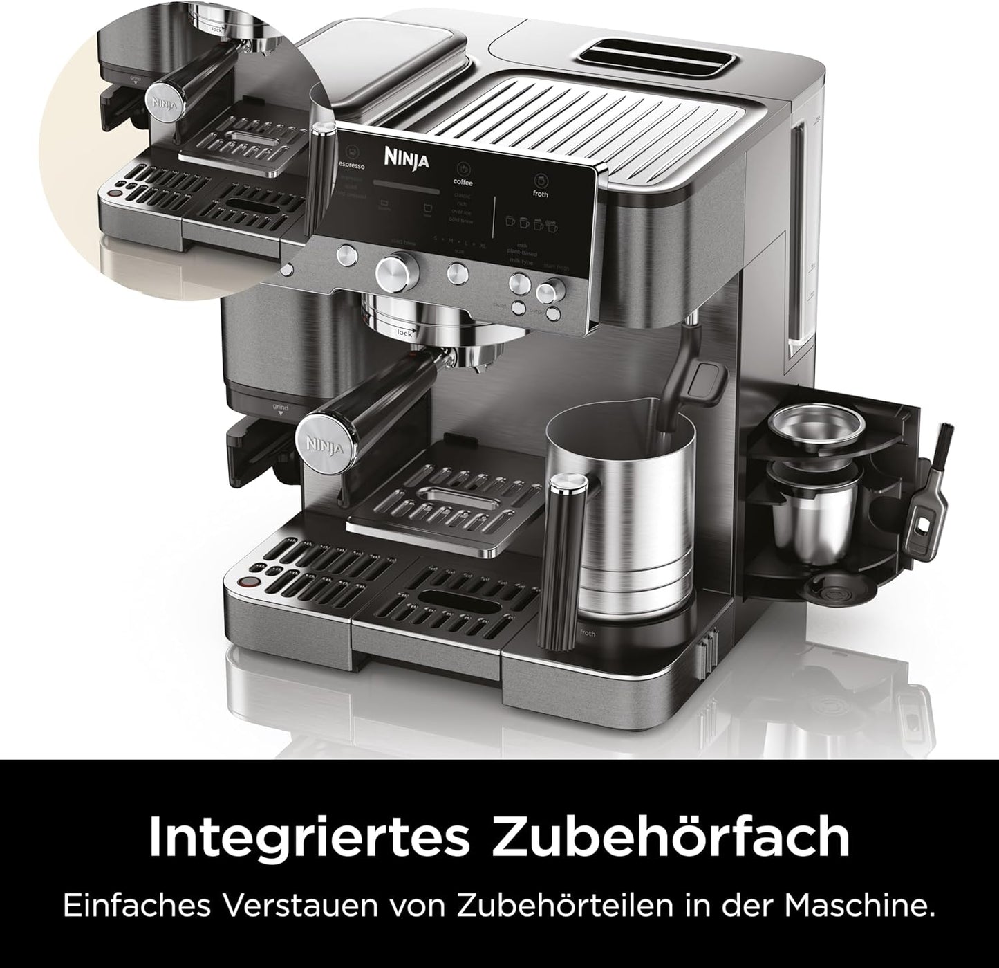 Ninja ES601EUGM Luxe Premier 3-in-1 Coffee Machine 2L – Barista-Assist, Grinder, Mikroschaum, Grey Metal