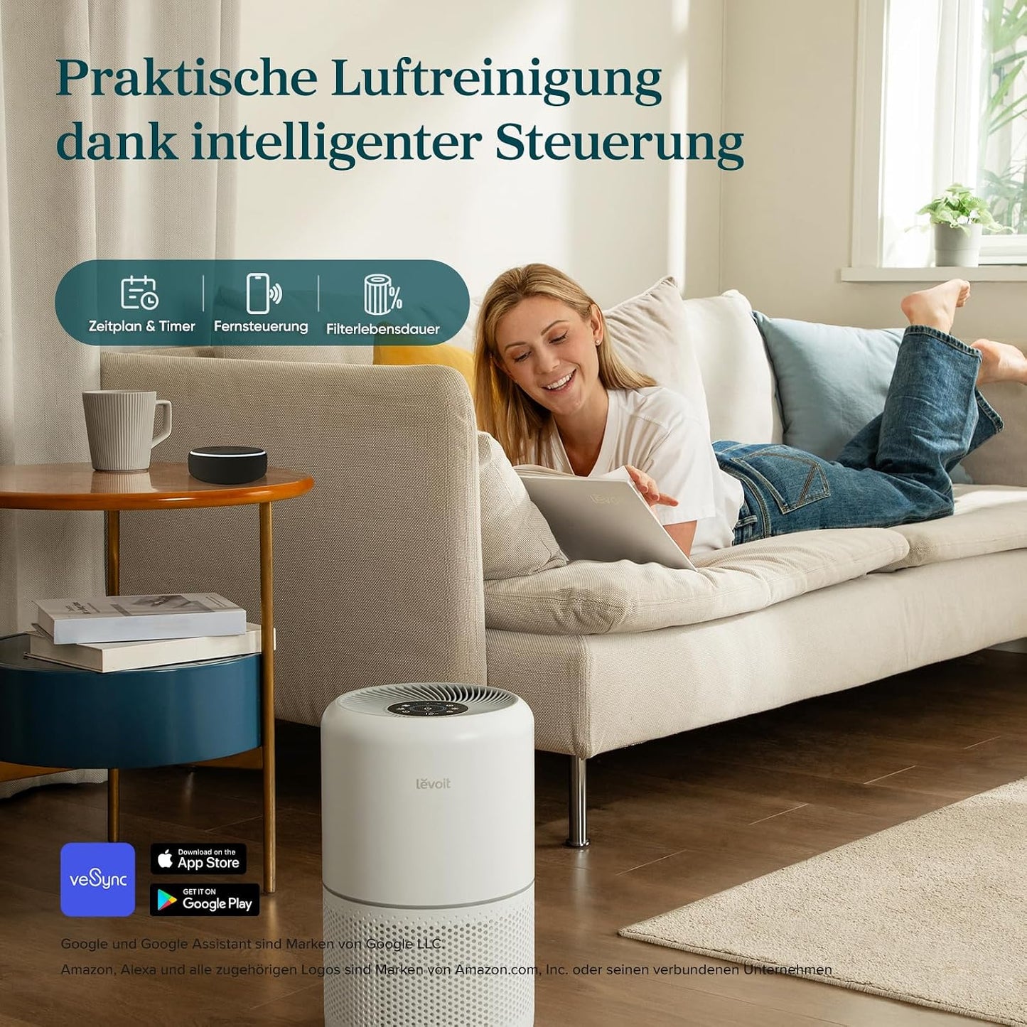 Levoit Core 300S Smart Air Purifier – HEPA 99,97%, Lasersensor, 20m² in 12min, 22dB, VeSync App, White