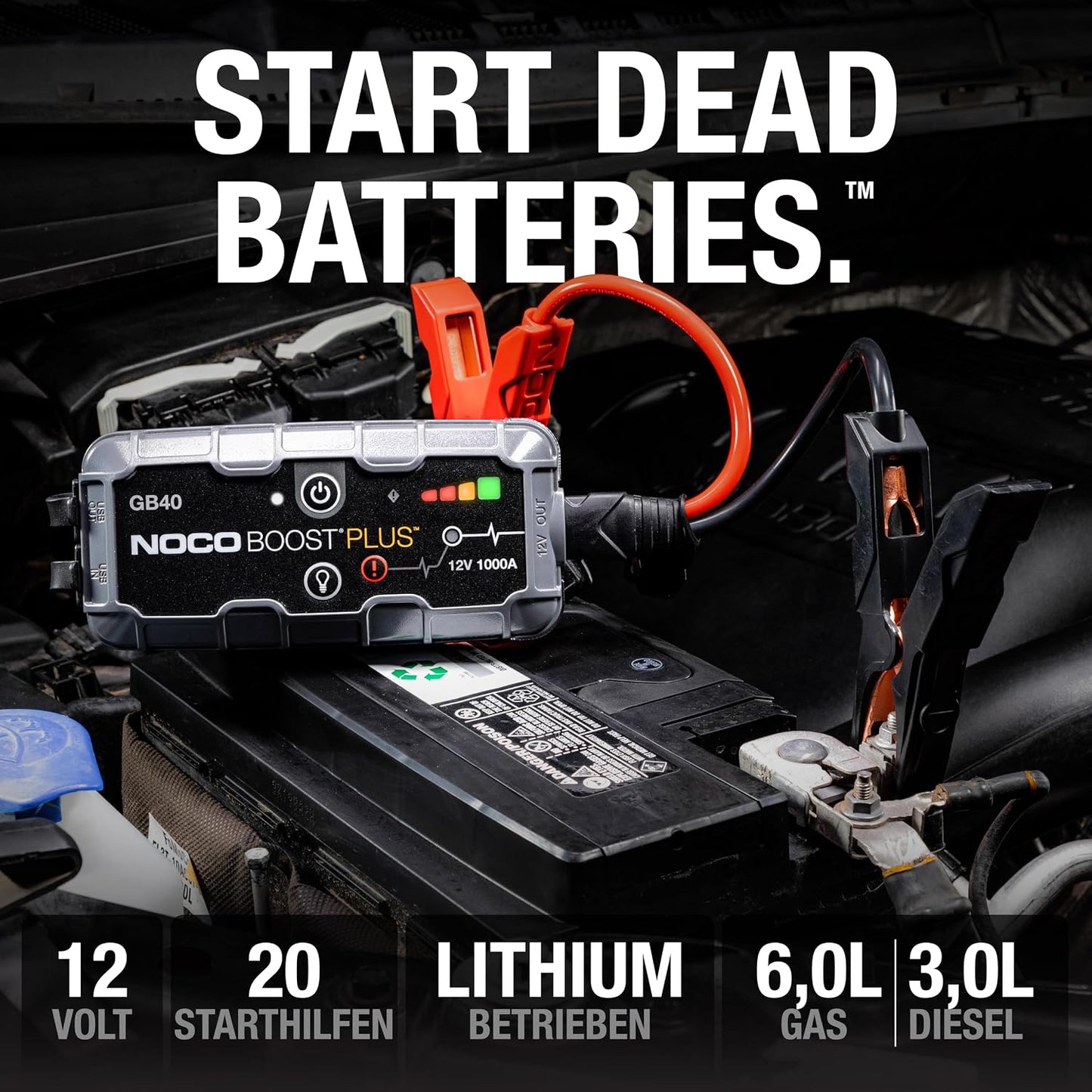NOCO GB40 Jump Starter Power Bank 1000A – 12V, IP65, 20 Starts, LED, USB-C, Pkw/Motorrad/Boot, 1,1kg