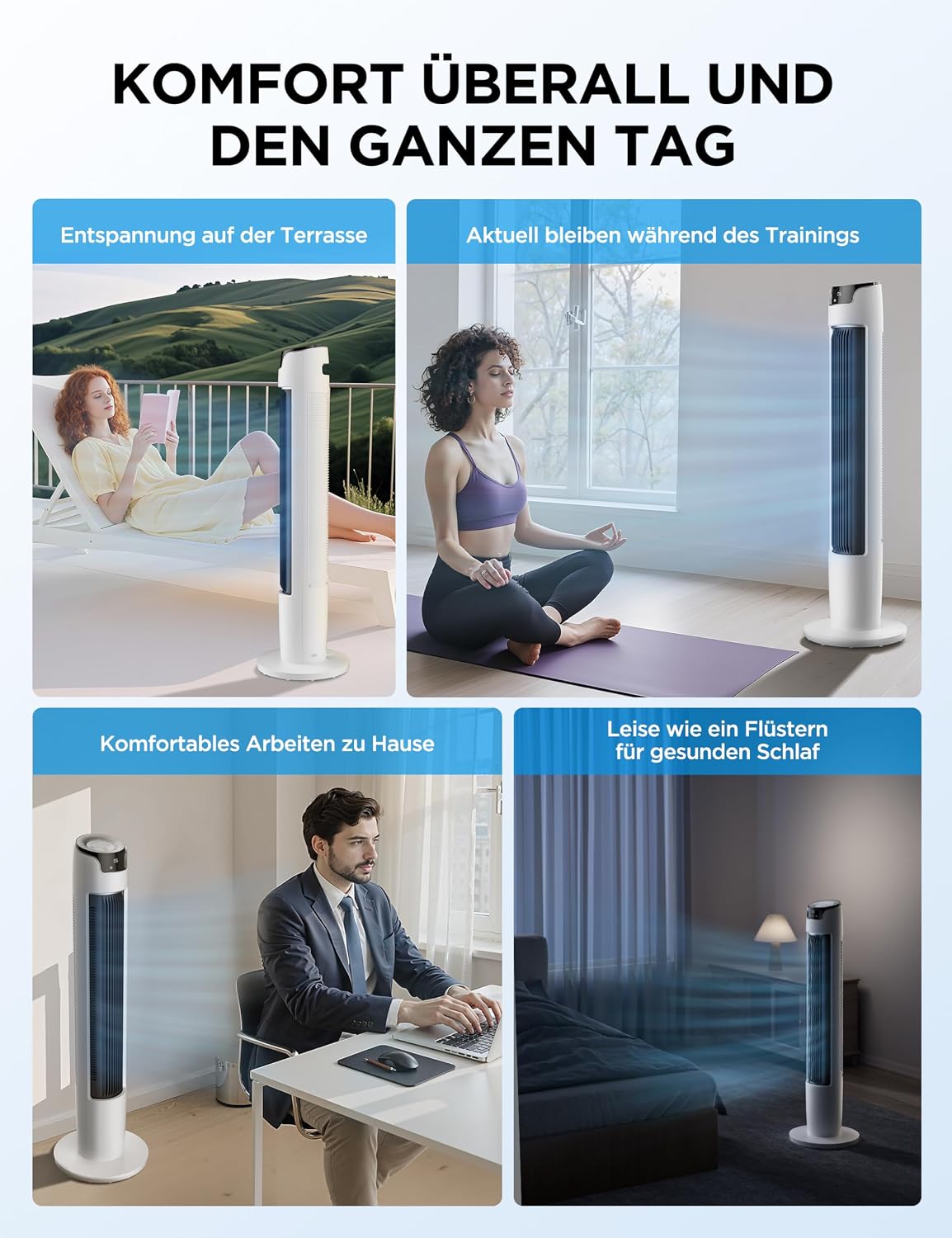 Midea FZ10-16AR Tower Fan 111cm – 6 Speeds, 3 Modes, 32dB, 60° Oscillation, 12h Timer, White