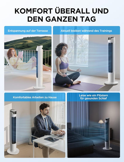 Midea FZ10-16AR Tower Fan 111cm – 6 Speeds, 3 Modes, 32dB, 60° Oscillation, 12h Timer, White
