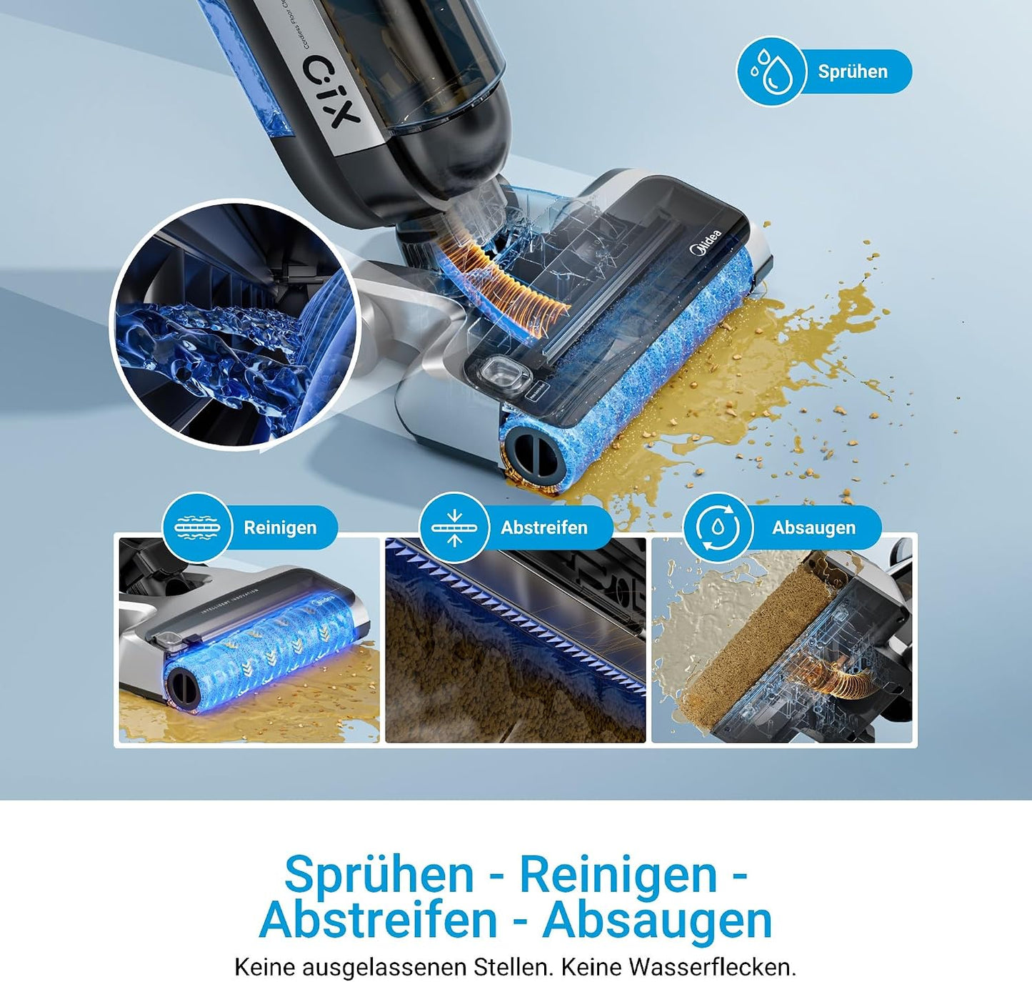 Midea X10 SF 3-in-1 Wet & Dry Cordless Vacuum – KI-Erkennung, 60°C Heißlufttrocknung, Self-Cleaning