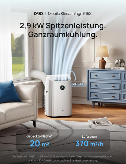 DREO AC515S Portable Air Conditioner 10.000 BTU – 3-in-1, R290, Energy Class A, HEPA, Alexa, Google Home, White