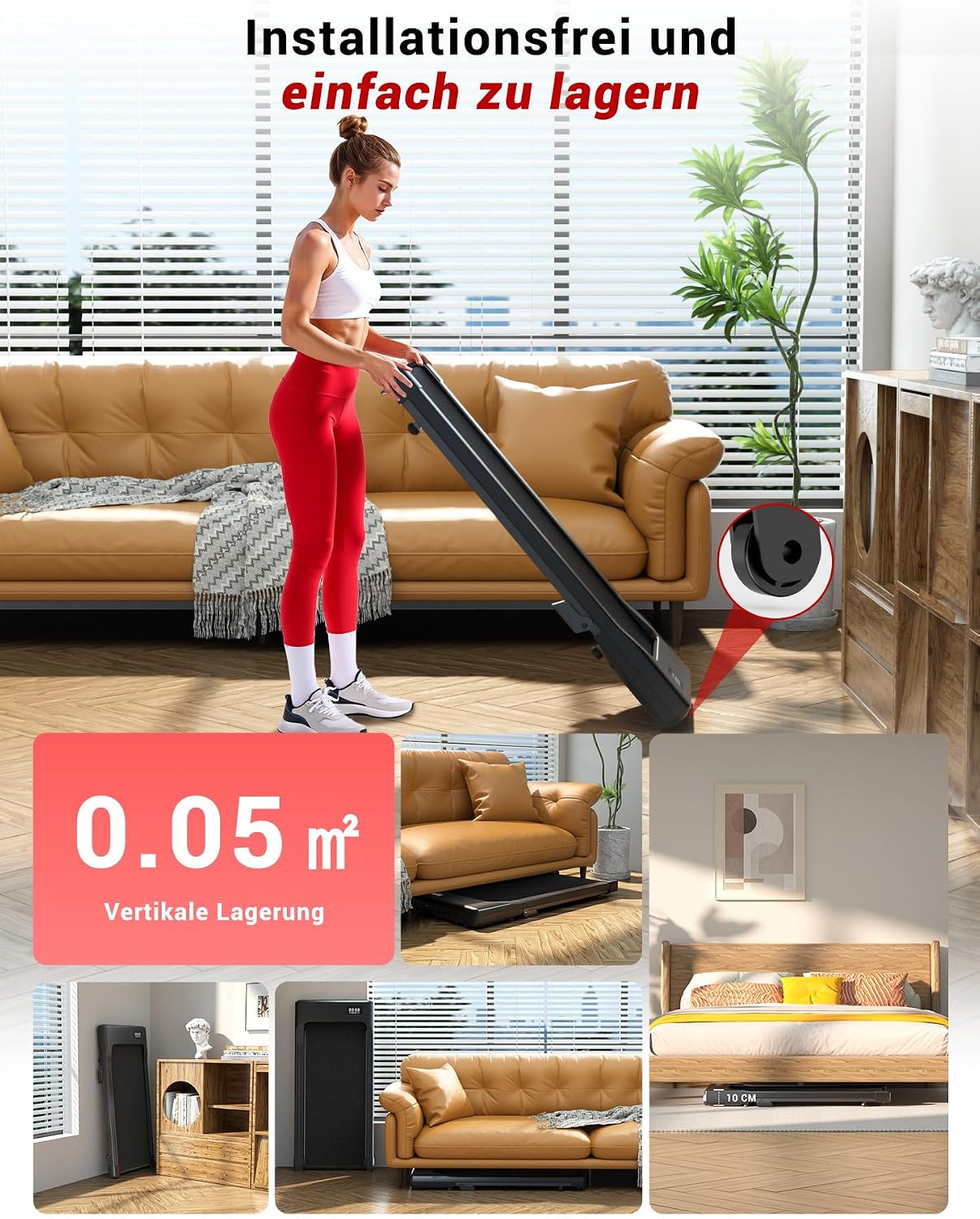Superun WP06 Treadmill 6% Tilt – 16,8 km/h, 136kg, 2,5 PS, KI-Training, App, 40x90cm, Black