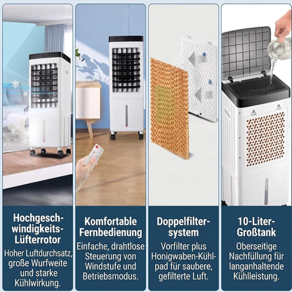 VINGVO x7c29edoga-12 Mobiler Air Cooler 3-in-1 – 6-10L Tank, Eispack, 65W, 30dB, Schwenkfunktion, Timer, Remote Control