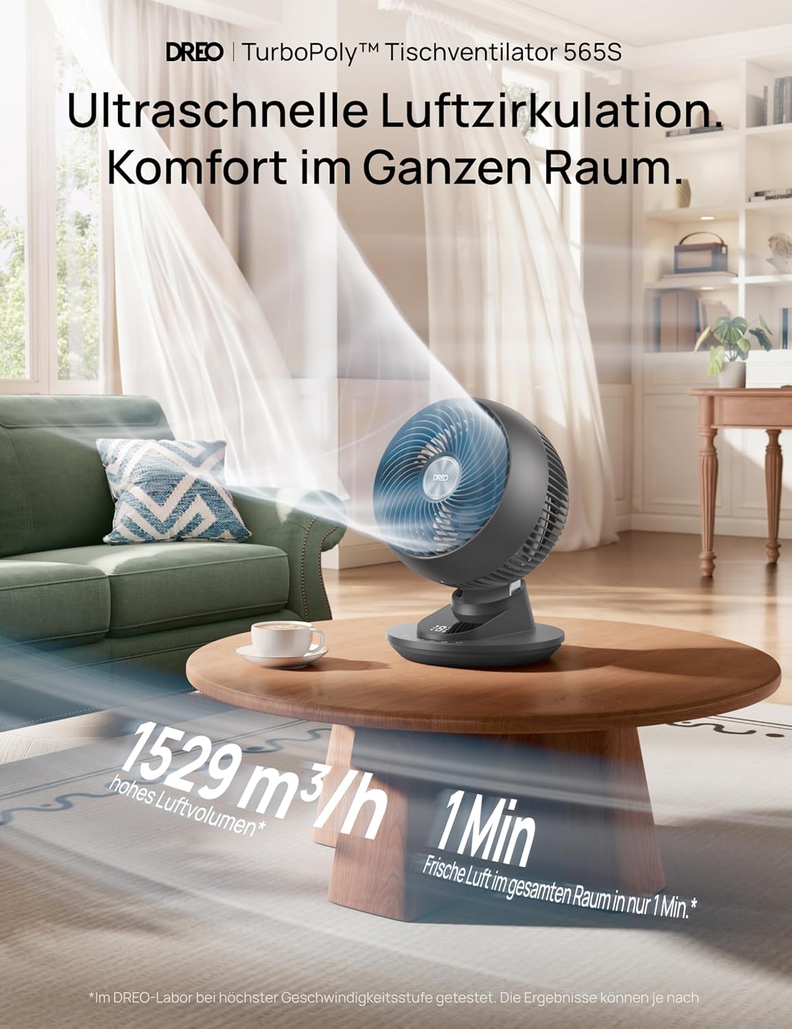 DREO TurboPoly DR-HAF008S Table Fan – 1.530m³/h, 22dB, 100° Oscillation, 9 Speeds, WiFi, Alexa, Grey
