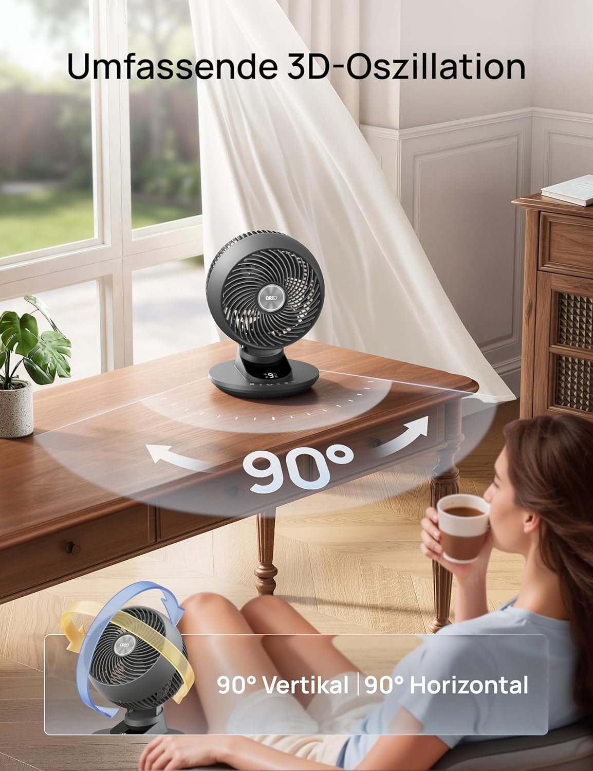 DREO TurboPoly DR-HAF008S Table Fan – 1.530m³/h, 22dB, 100° Oscillation, 9 Speeds, WiFi, Alexa, Grey