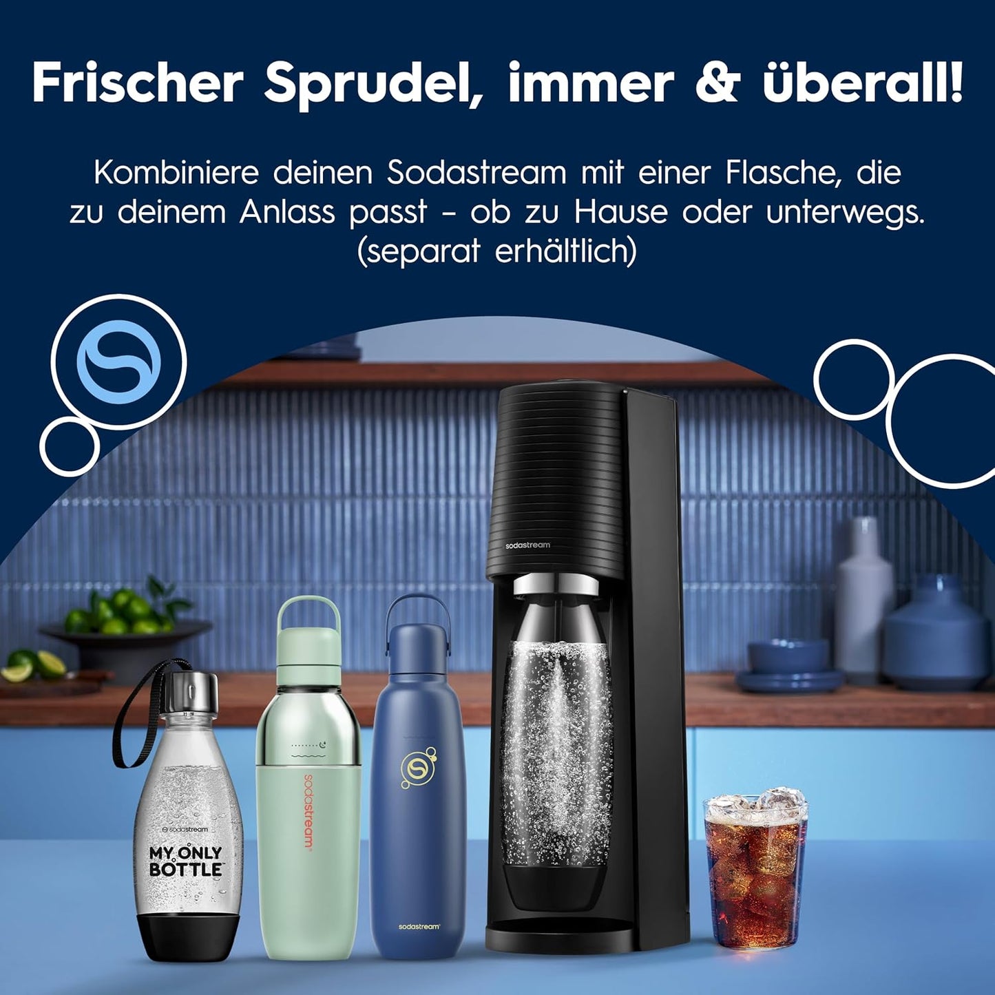 SodaStream TERRA Sparkling Water Maker – Quick Connect CO2, 3x KST Plastic Bottle 1L, Black