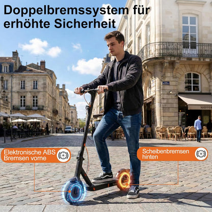 TODIMART T3 E-Scooter with ABE, Up to 30 km Range, 8,5 Zoll Solid Rubber Tyres, Bluetooth-App, Dual Braking System, Foldable, IPX5, Black/Orange