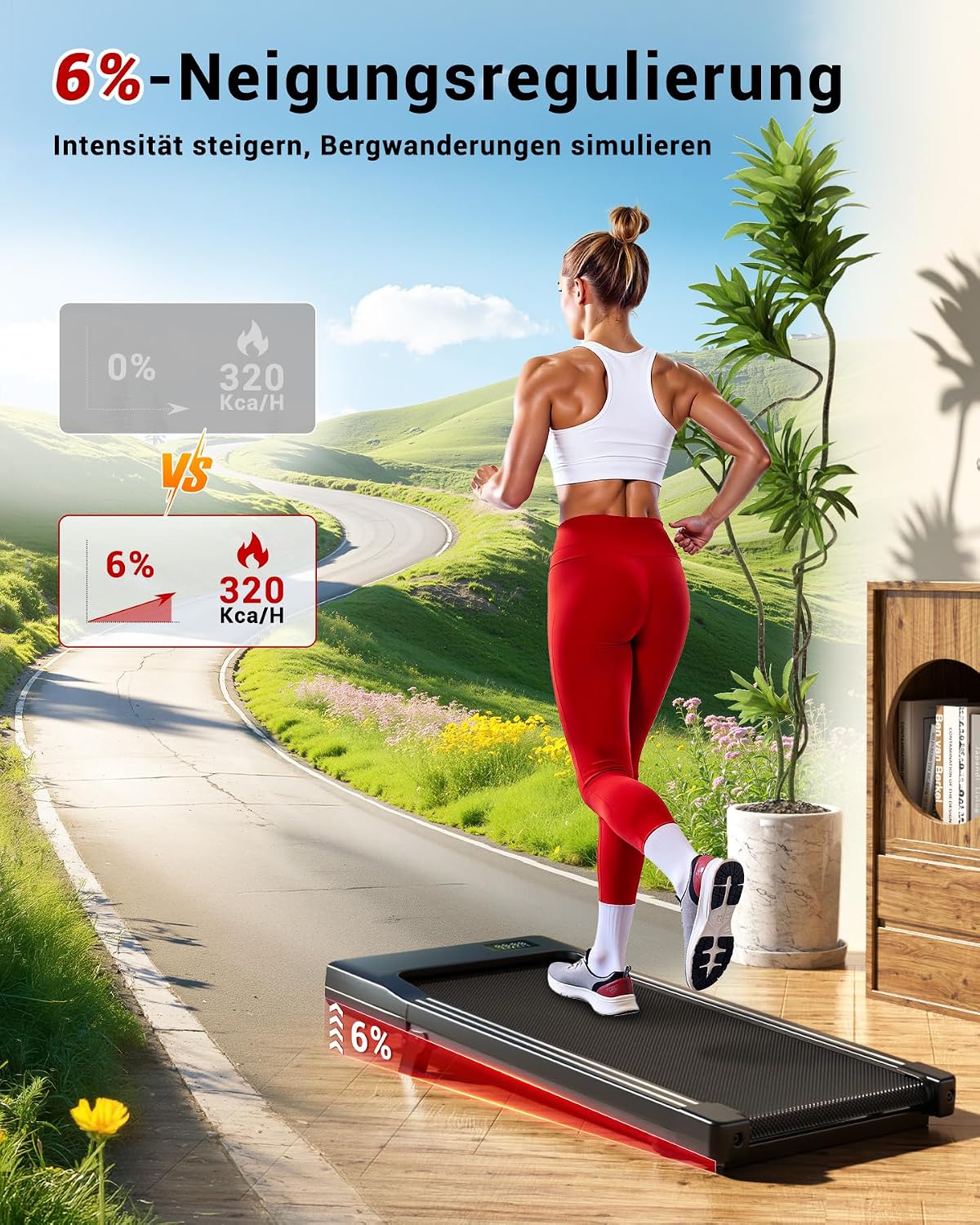 Superun WP06 Treadmill 6% Tilt – 16,8 km/h, 136kg, 2,5 PS, KI-Training, App, 40x90cm, Black