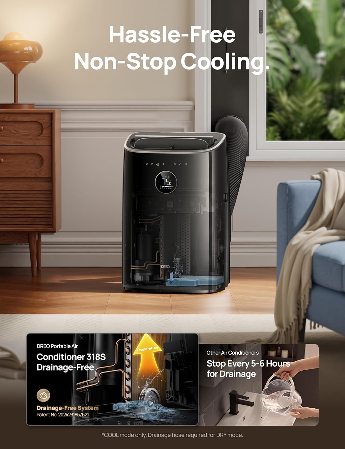 DREO DR-HAC002S Portable Air Conditioner 7.500 BTU – 3-in-1, R290, Energy Class A, IceCool, 45dB, WiFi, Siri, Black