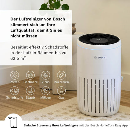 Bosch Air 4000i Air Purifier 62,5m² – 3-in-1 HEPA+Aktivkohle, CADR 300m³/h, 25dB, App, Smart Home, White