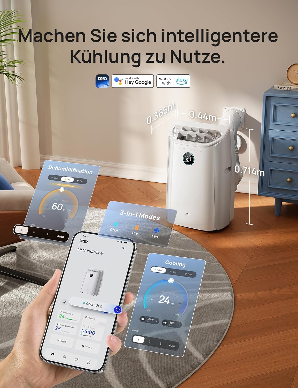 DREO DR-HAC006S Portable Air Conditioner 12.000 BTU – 3-in-1, R290, Energy Class A, WiFi, Alexa, 45dB, White