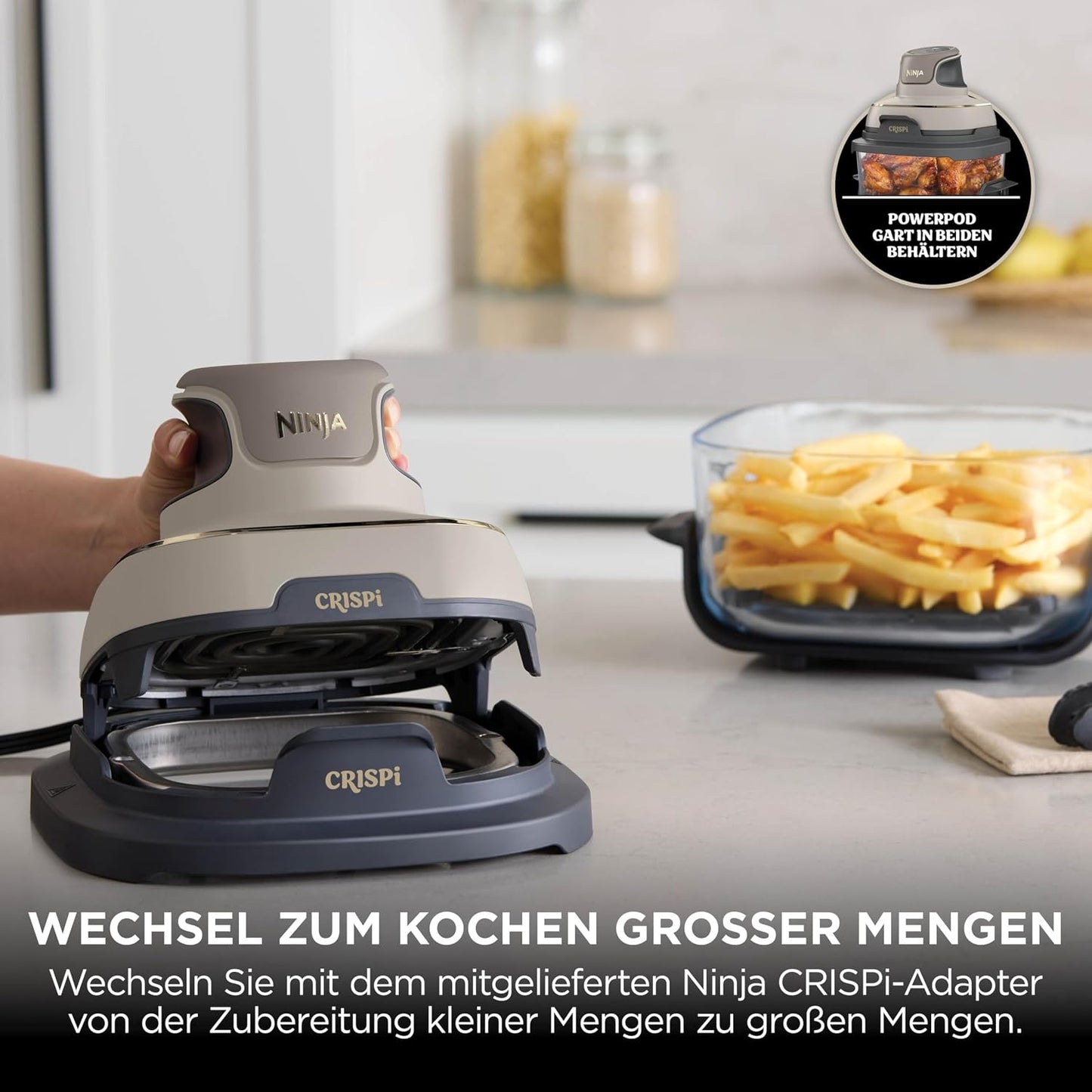Ninja FN101EU CRISPi Air Fryer 3,8L – 4 Functions, PFAS-frei, Glasbehälter, 1700W, Stone Gold