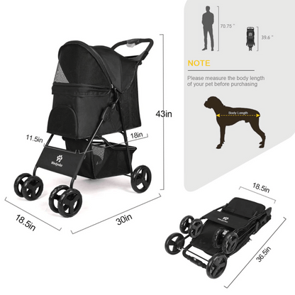 Large Collapsible Pet Stroller with Storage Compartment