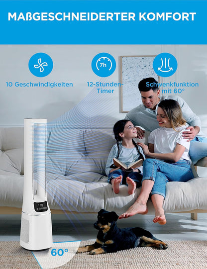 Midea MFP-120 2-in-1 Air Purifier & Ventilator 105,6cm – H13, SensiCool, 38dB, 10 Speeds, 12h Timer, White