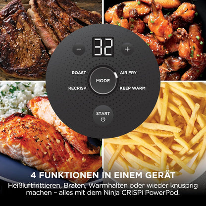 Ninja FN101EU CRISPi Air Fryer 3,8L – 4 Functions, PFAS-frei, Glasbehälter, 1700W, Stone Gold
