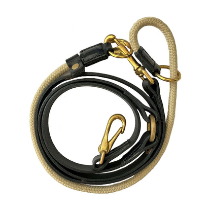 Oxford Leather Slip Lead for Dogs - Black Leather & Brass