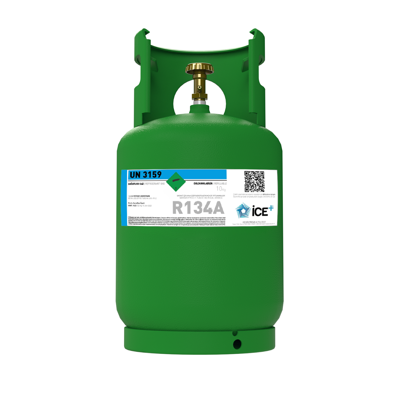 R134A Refrigerant Gas Refrigerant – 12 kg, Refillable Cylinder, 1/4 Connection