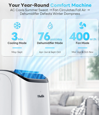 14000 BTU 3-in-1 Portable Air Conditioner with Remote Control