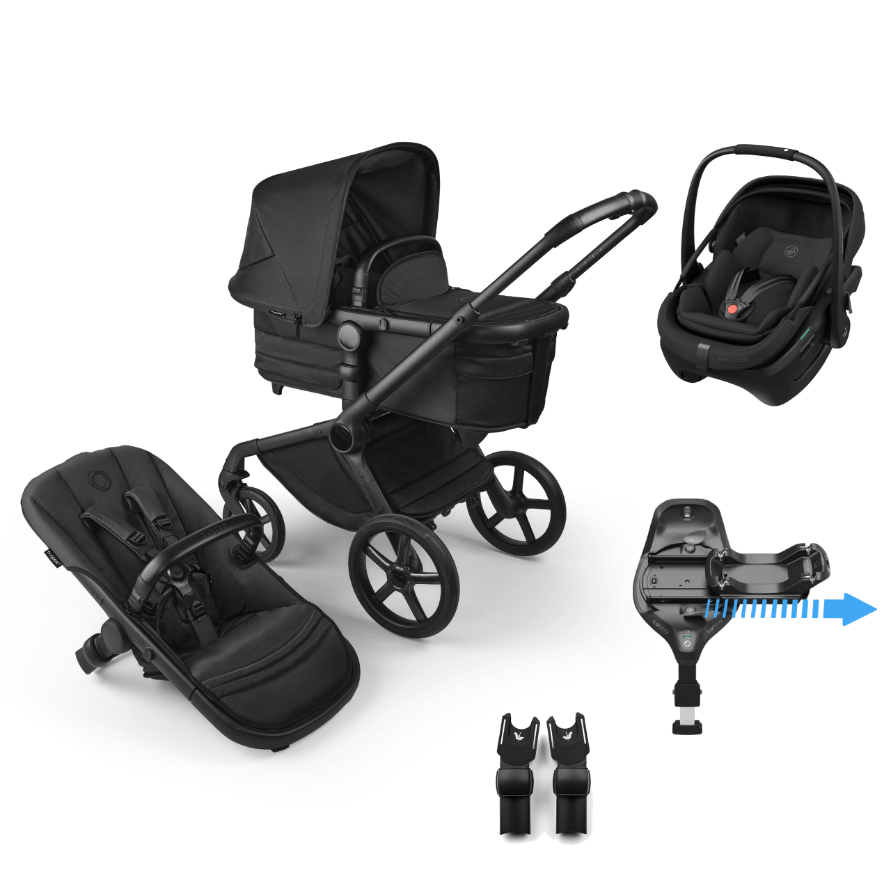 Bugaboo Fox 5 (Coral Slide PRO) Travel System - Noir Limited Edition, Black Moonlight