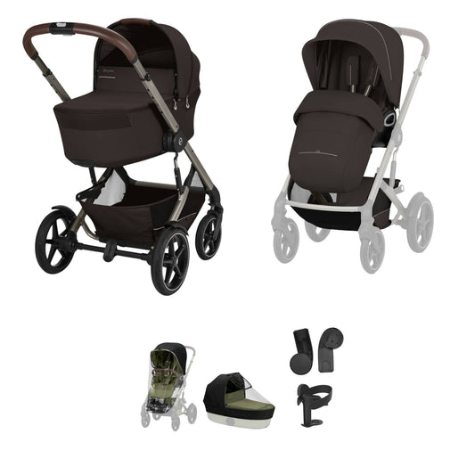 Cybex Talos S Lux & Fold Carrycot Accessory Bundle - Taupe/Chocolate Brown (2026)
