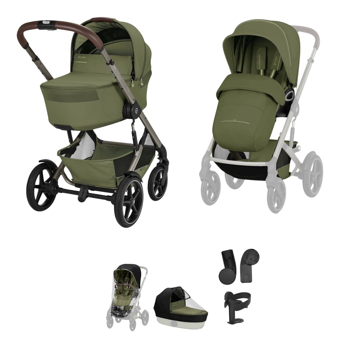 Cybex Talos S Lux & Fold Carrycot Accessory Bundle - Taupe/Moss Green (2026)