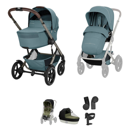 Cybex Talos S Lux & Fold Carrycot Accessory Bundle - Taupe/Stormy Blue (2026)