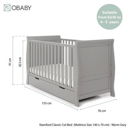 Obaby Stamford Classic Sleigh (2 Piece) Room Set - Warm Grey