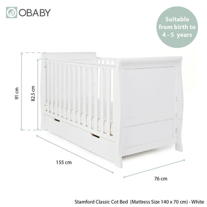 Obaby Stamford Classic Sleigh (2 Piece) Room Set - White
