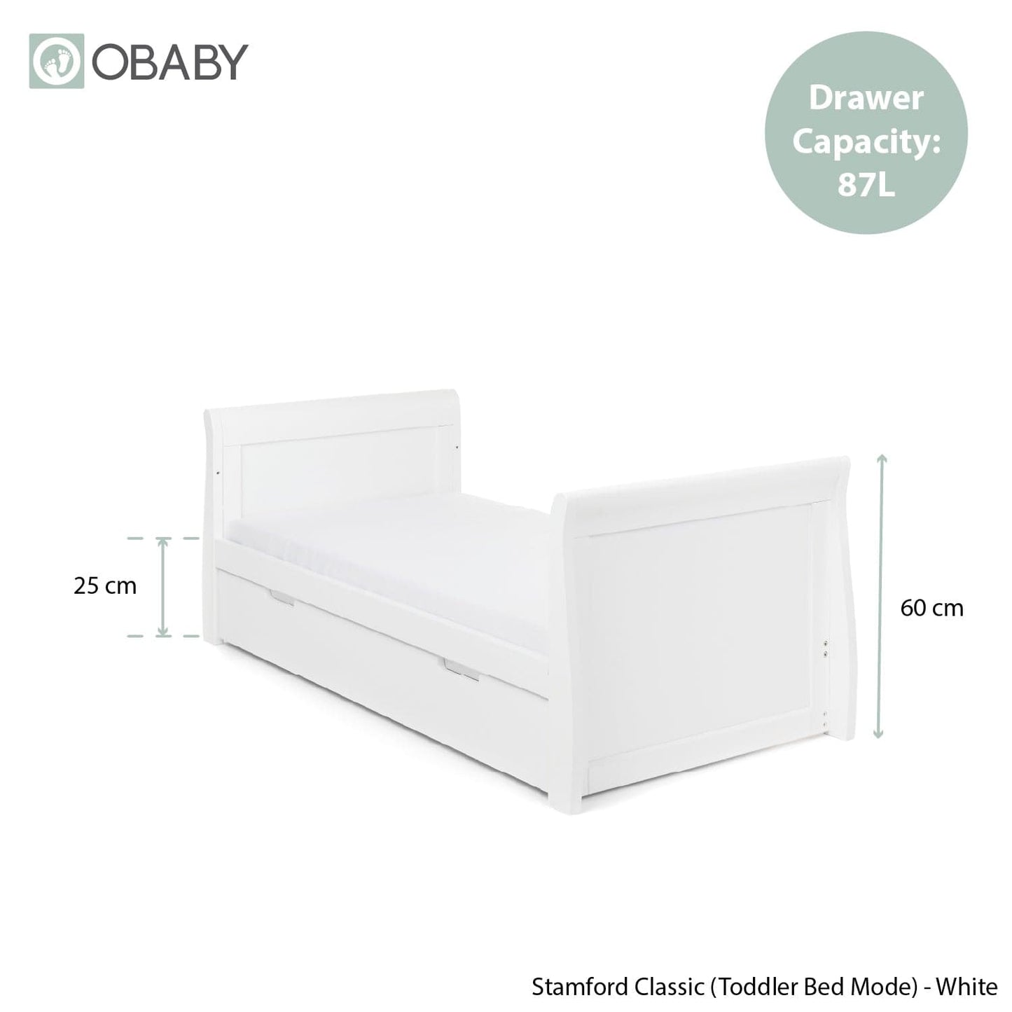 Obaby Stamford Classic Sleigh (3 Piece) Room Set - White