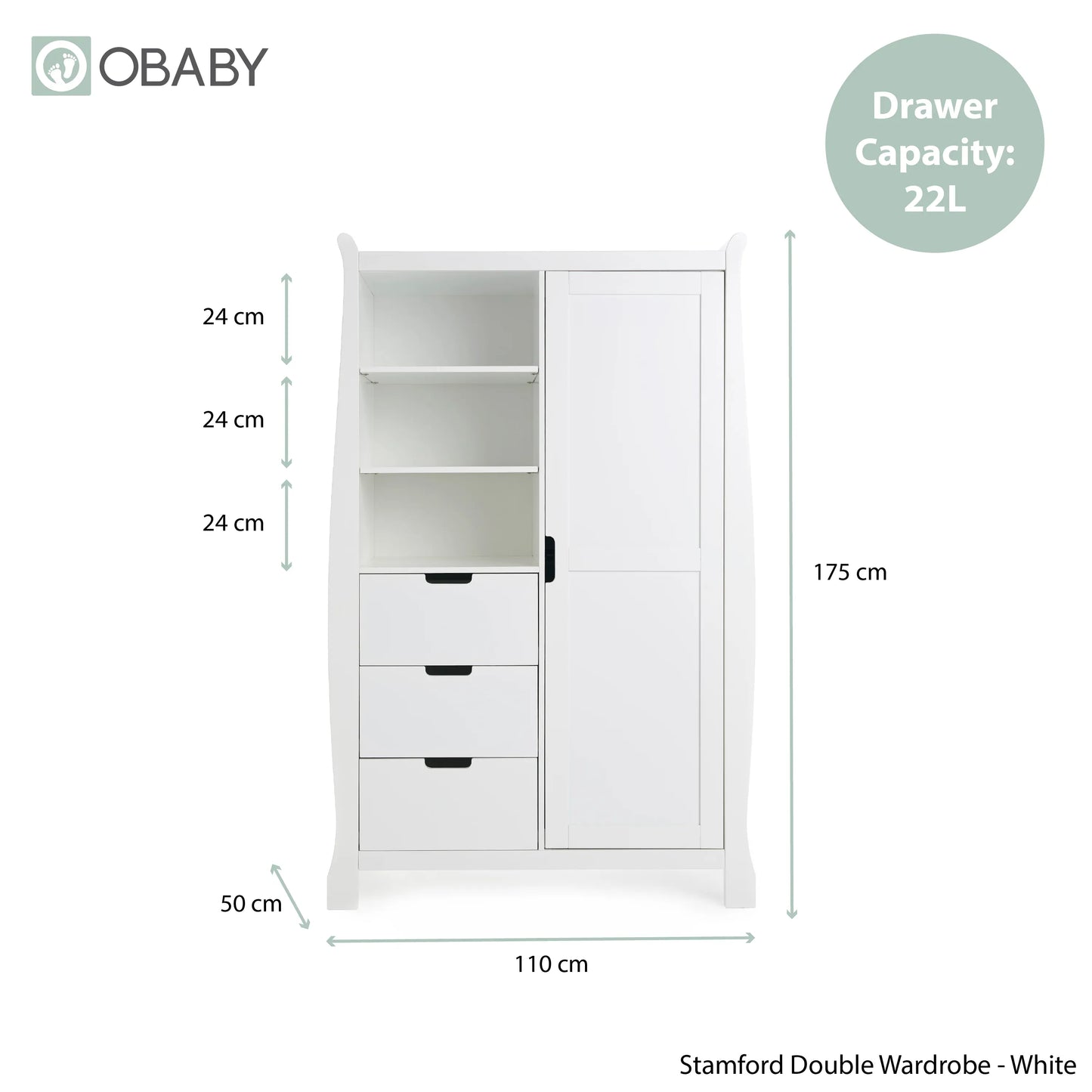 Obaby Stamford Classic Sleigh (3 Piece) Room Set - White