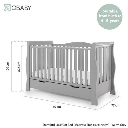 Obaby Stamford Luxe Sleigh (3 Piece) Room Set - Warm Grey