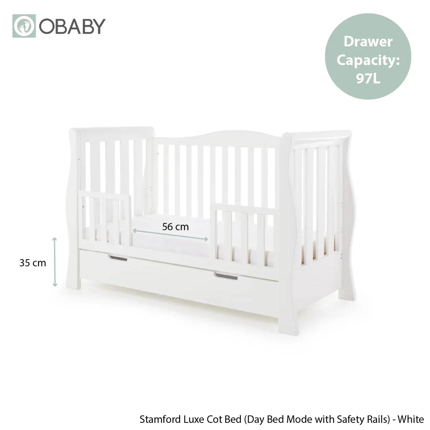 Obaby Stamford Luxe Sleigh (3 Piece) Room Set - White