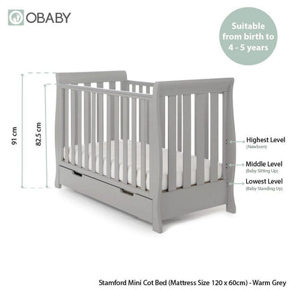 Obaby Stamford Mini Sleigh (2 Piece) Room Set - Warm Grey