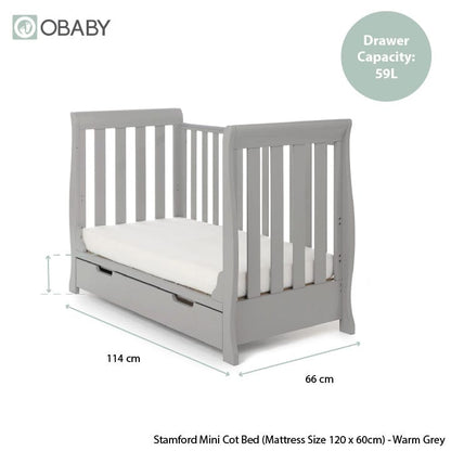 Obaby Stamford Mini Sleigh (3 Piece) Room Set - Warm Grey