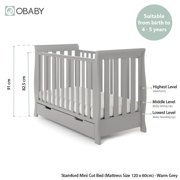 Obaby Stamford Mini Sleigh (3 Piece) Room Set - Warm Grey