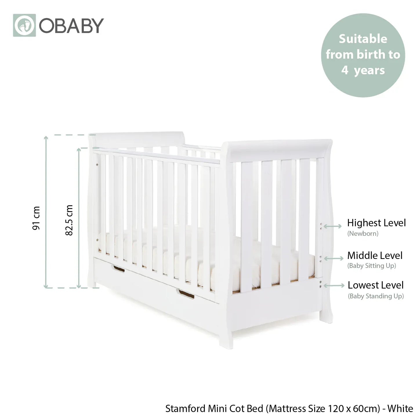 Obaby Stamford Mini Sleigh (3 Piece) Room Set - White
