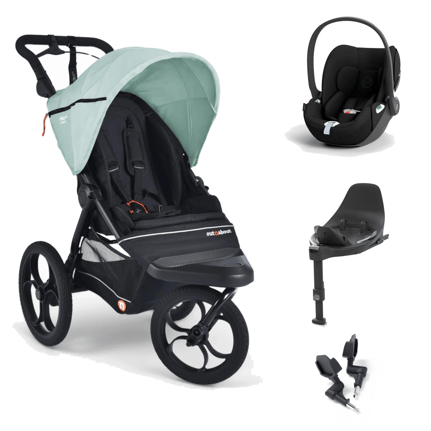 Out N About Nipper Compact (Cloud T) Travel System - Green