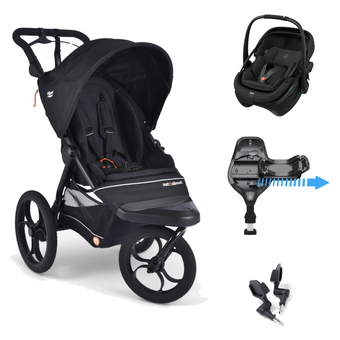 Out N About Nipper Compact (Coral Slide Pro) Travel System - Black