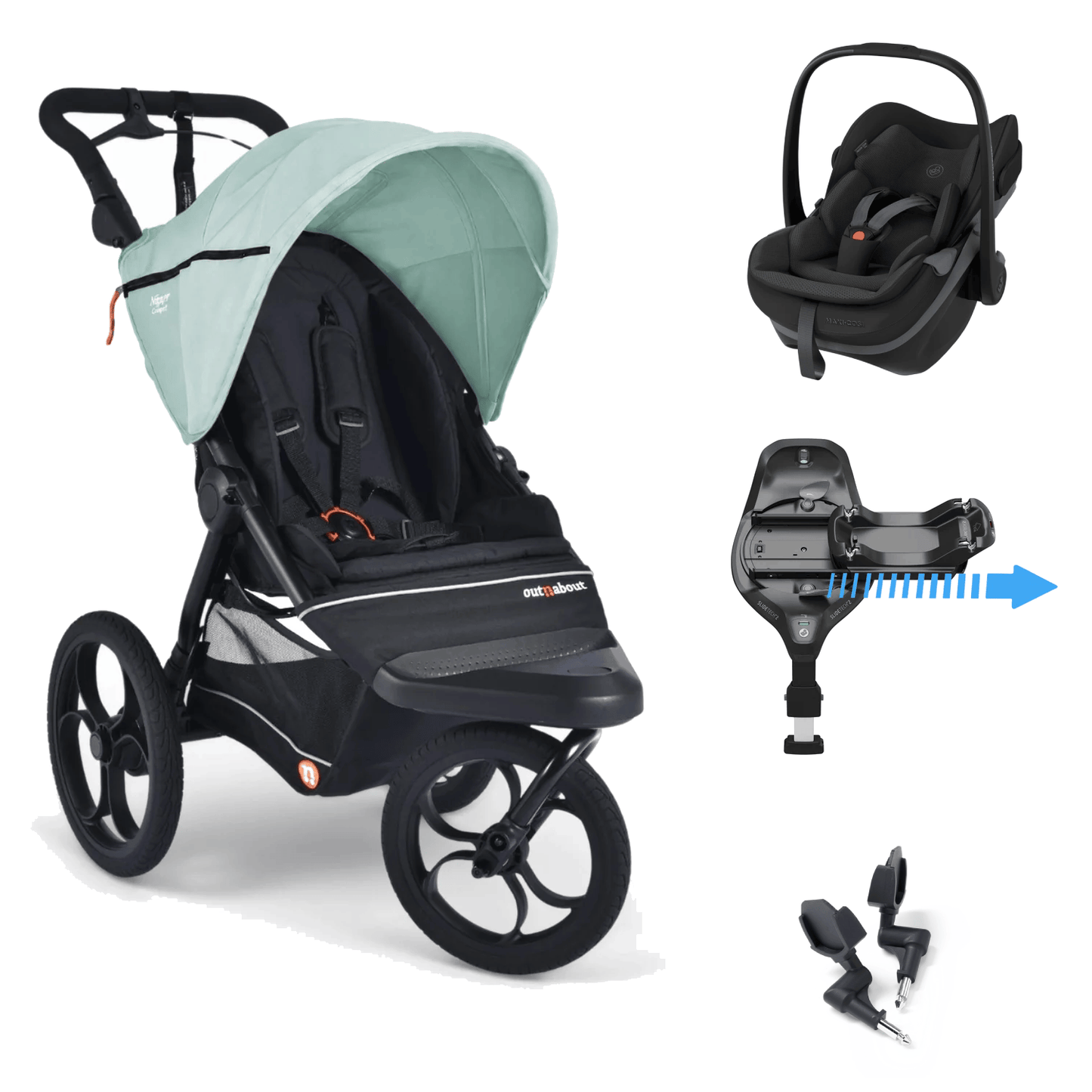 Out N About Nipper Compact (Pebble Slide Pro) Travel System - Green